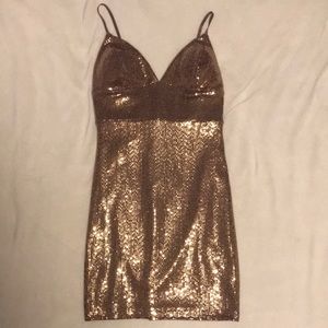 Let It Glow Purple and Gold Sequin Bodycon Dress; Lulus